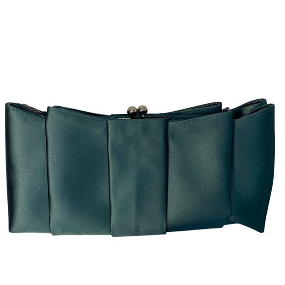 COAST Green Satin Unique Evening Bag Clutch with Chain Shoulder Strap NWT - Picture 2 of 14